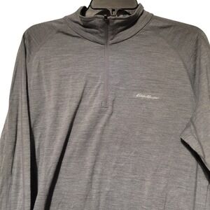 Eddie Bauer First Ascent Merino Wool Gray Sz LG Lightweight 1/4 Zip Pullover Men